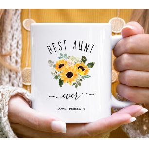Caneca De Café Best Aunt Ever   Pretty Rustic Sunflowers