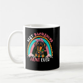 Caneca De Café Best Dachshund Aunt Ever Cute Rainbow Flowers Dog