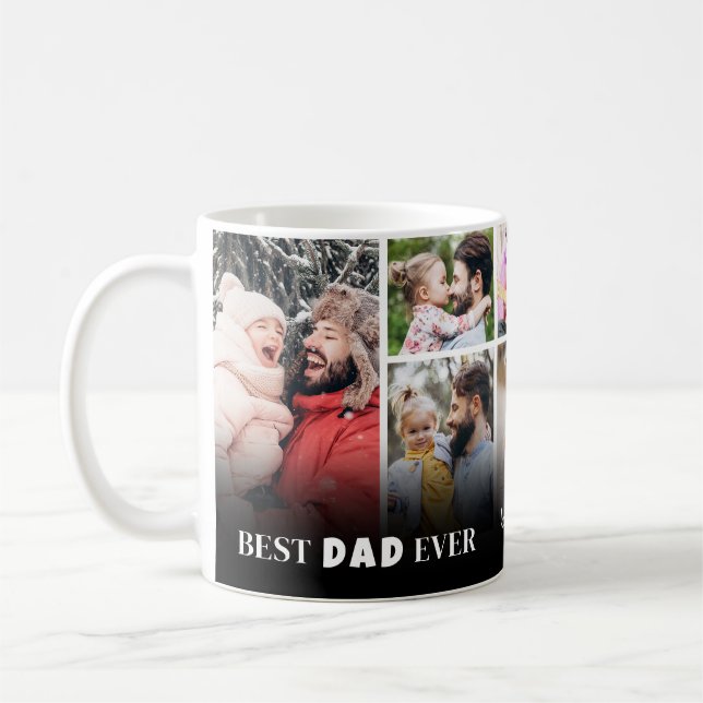 Caneca De Café Best Dad Ever 8 Photo Collage Fathers Day (Esquerda)