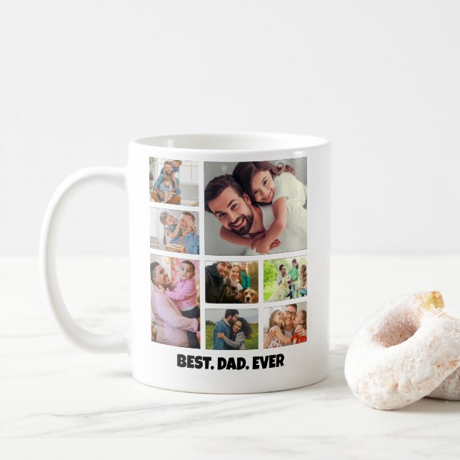 Caneca De Café Best Dad Ever – 8 Photo Collage Frame Template (Com Donut)