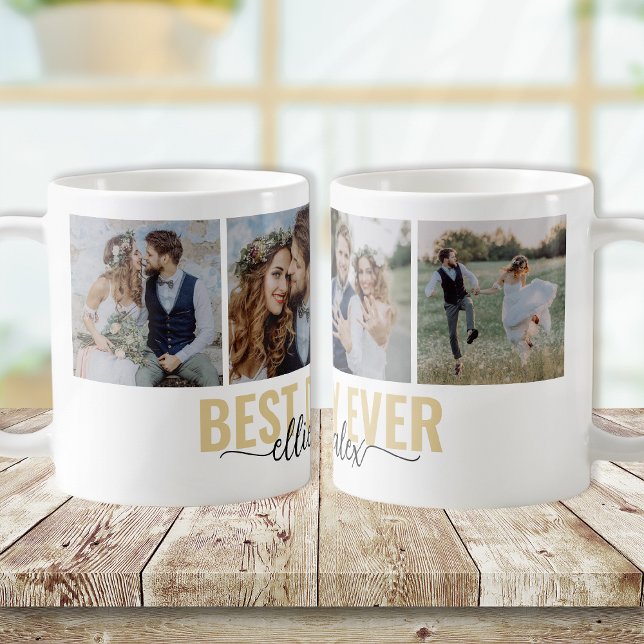 Caneca De Café Best Day Ever Calligraphy Photo (Criador carregado)