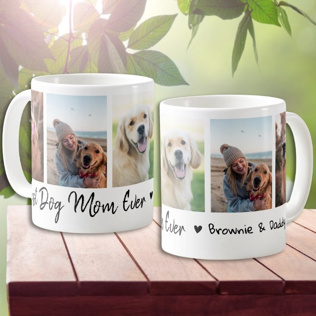 Caneca De Café Best Dog Mom Ever Pet 5 Photo Collage White (Criador carregado)
