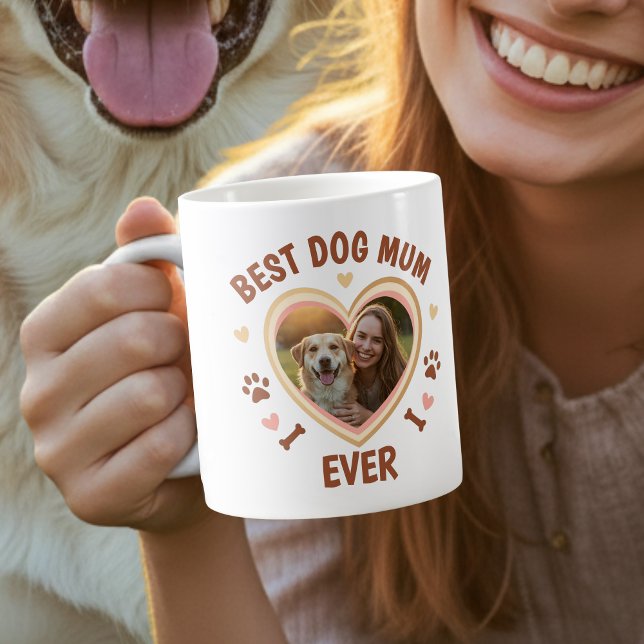 Caneca De Café Best Dog Mum Ever Photo Heart (Criador carregado)