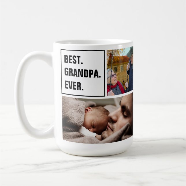 Caneca De Café Best Grandpa Ever Photo Collage and Custom Text (Esquerda)