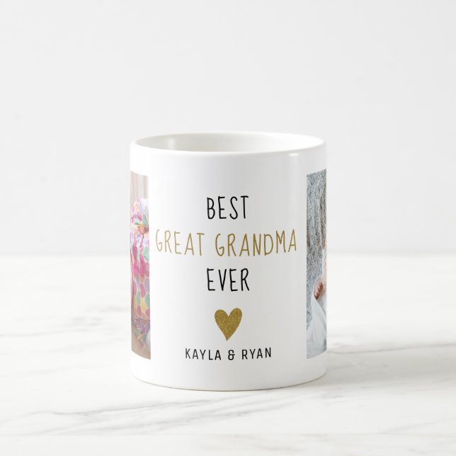 Caneca De Café Best Great Grandma Ever Grandkids 2 Photo Collage  (Centro)