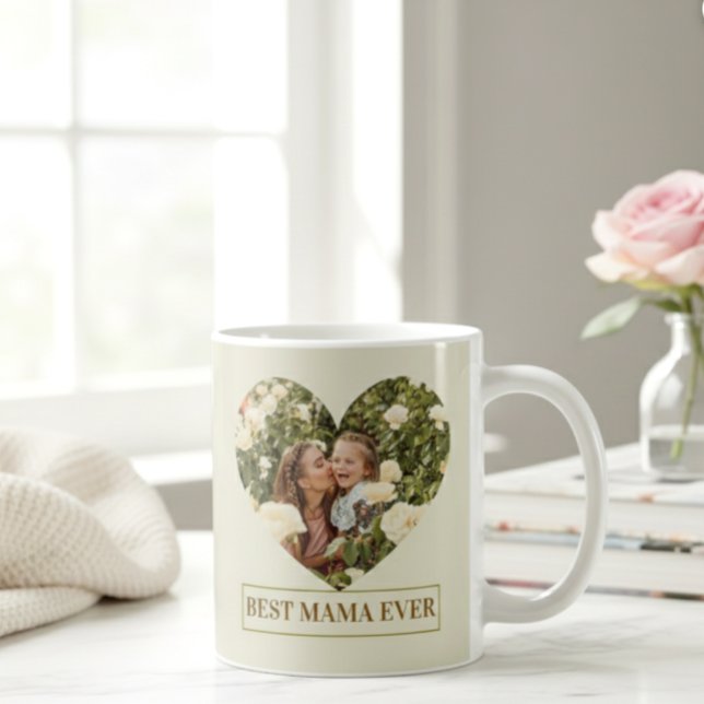 Caneca De Café Best Mama Ever Custom Photo Heart Elegant mug  (Criador carregado)