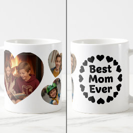 Caneca De Café Best Mom Ever 3 Heart Photo Keepsake Black White