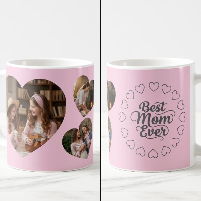 Caneca De Café Best Mom Ever 3 Heart Photo Keepsake Pink (Criador carregado)