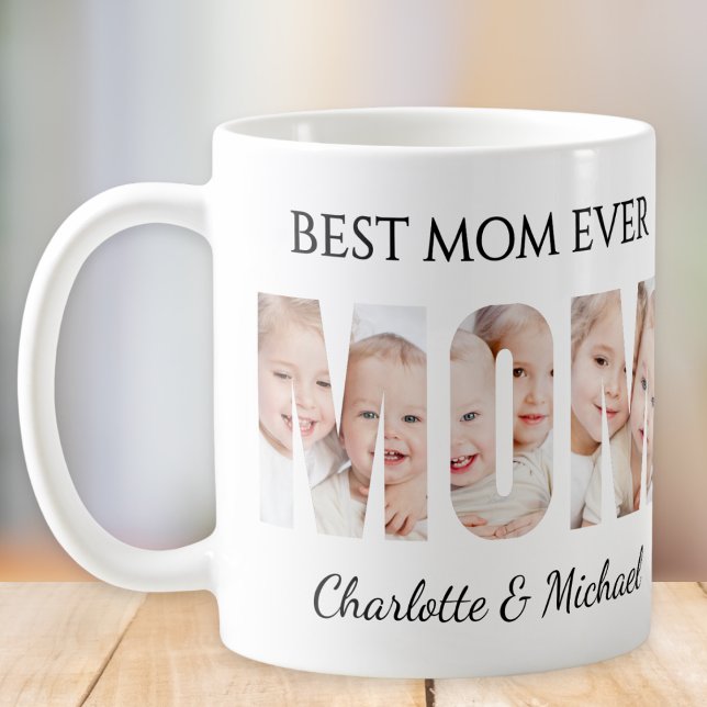 Caneca De Café Best Mom Ever 3 Photos Cutout Letters  (Criador carregado)