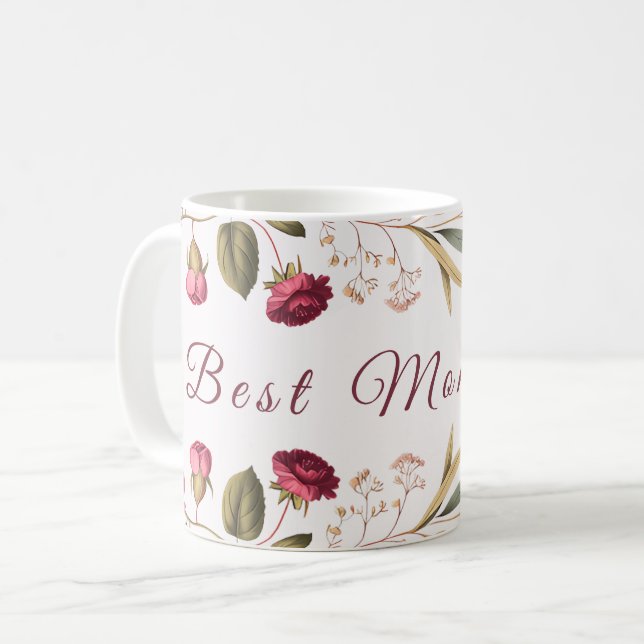Caneca De Café Best Mom Ever Floral Coffee Mug (Frente Esquerda)