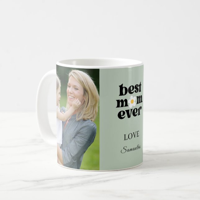 Caneca De Café  Best Mom Ever Photo Sage Green Mother's Day (Frente Esquerda)