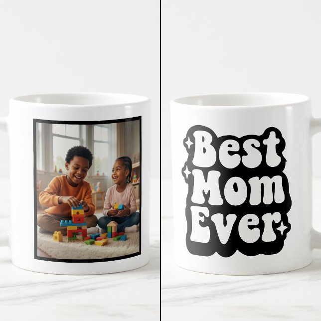 Caneca De Café Best Mom Ever Retro Groovy 1 Photo Keepsake (Criador carregado)