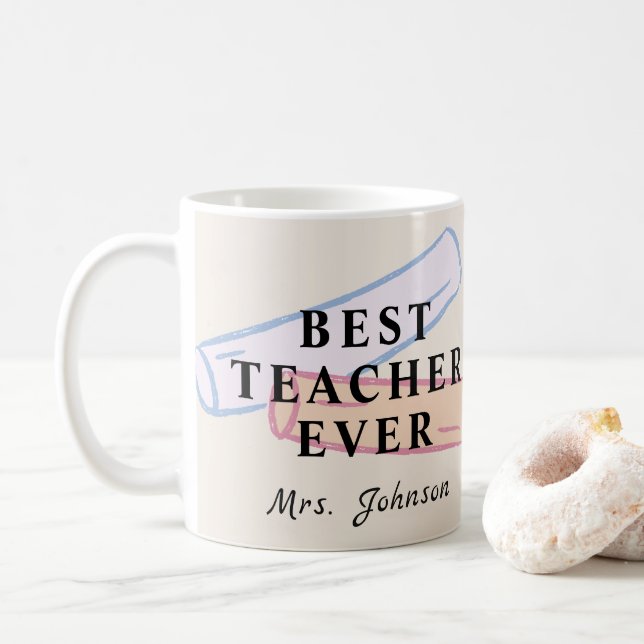 Caneca De Café Best Teacher Ever – Custom Name Coffee Mug (Com Donut)