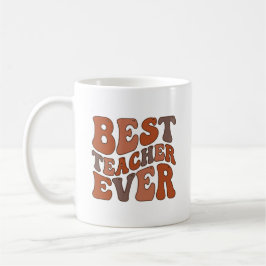 Caneca De Café Best Teacher Ever – Retro Wavy Teacher Design