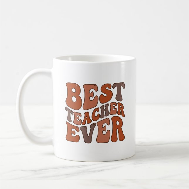 Caneca De Café Best Teacher Ever – Retro Wavy Teacher Design (Esquerda)