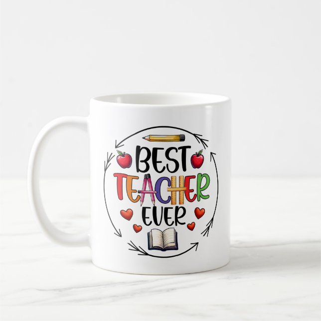 Caneca De Café Best Teacher Ever Sticker – Fun Appreciation (Esquerda)