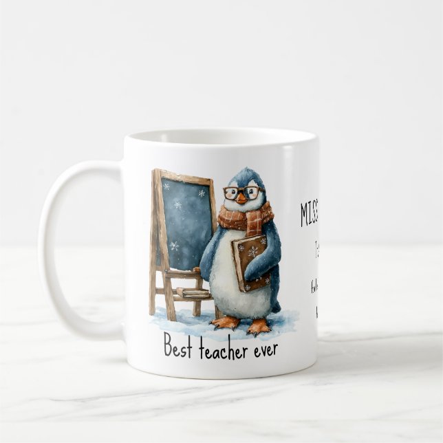 Caneca De Café Best Teacher Ever Winter Penguin Design (Esquerda)