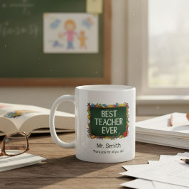 Caneca De Café Best Teacher Ever with Chalkboard Frame