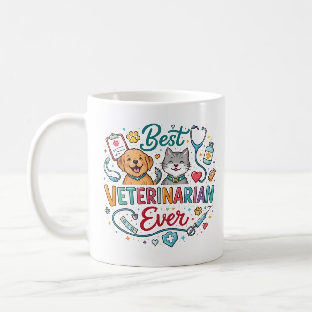Caneca De Café Best Veterinarian Ever | Vet Appreciation Doctor’s (Esquerda)