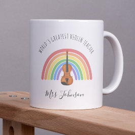 Caneca De Café Best Violin Teacher Rainbow Music Thank you Gift
