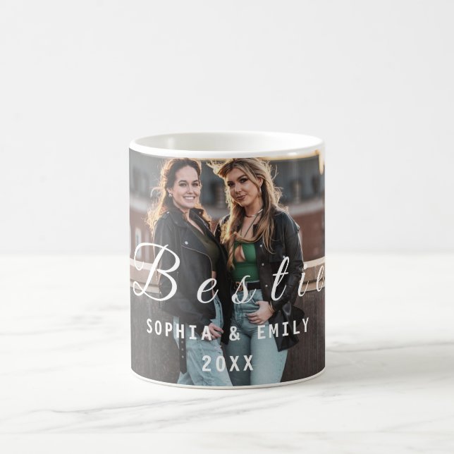 Caneca De Café Bestie Collage Mug – Custom Photos, Names & Year (Centro)