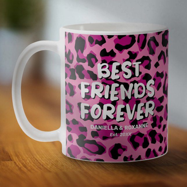 Caneca De Café Besties De Melhor Amigo Leopardo Rosa BFF (Criador carregado)