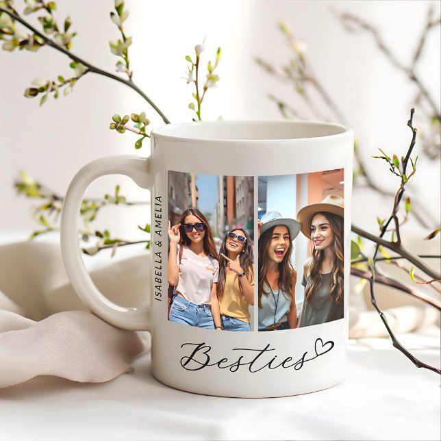 Caneca De Café Besties Modernas Duas Fotografias Script BBF (Criador carregado)