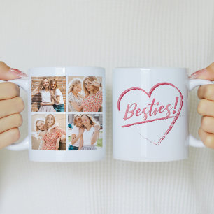 Caneca De Café Besties Rosa Melhores Amigos 4 Colagem de Fotograf