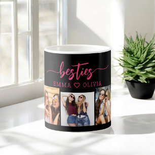 Caneca De Café Besties Rosa Quente Amigos 3 Colagem de Fotografia
