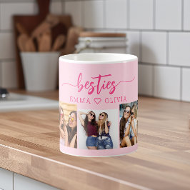 Caneca De Café Besties Rosa Quente Amigos 3 Colagem de Fotografia