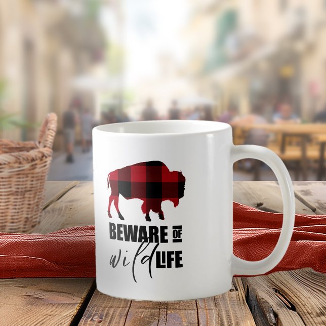 Caneca De Café Beware Wild Life Buffalo, Xadrez ID669 (Criador carregado)