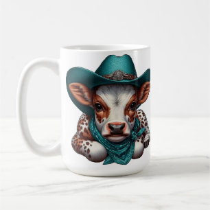 Caneca De Café Bezerro Adorável com Chapéu de Cowboy e Bandana