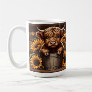 Caneca De Café Bezerro de Vaca das Terras Altas com Girassóis em