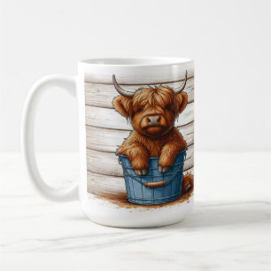 Caneca De Café Bezerro de Vaca das Terras Altas em Balde Azul Con