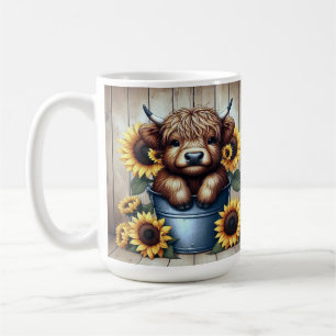 Caneca De Café Bezerro de Vaca das Terras Altas em Balde de Metal