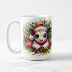 Caneca De Café Bezerro Fofo em Arranjo Festivo de Natal 