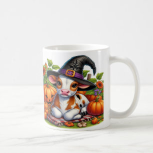 Caneca De Café Bezerros Em Chapéus De Bruxa Rodeados Por Abóboras