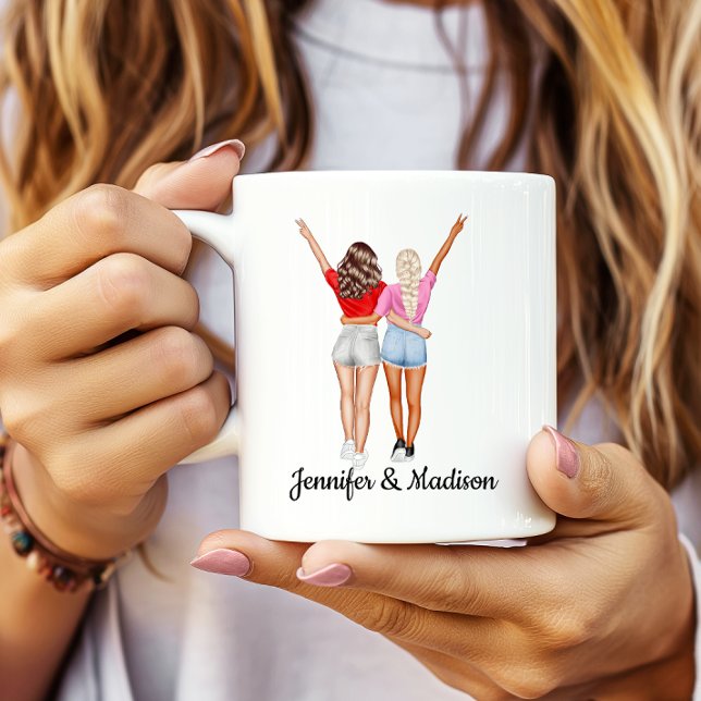 Caneca De Café BFF Besties de Melhores Amigos Nome Personalizado  (Criador carregado)