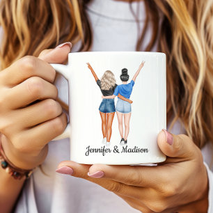 Caneca De Café BFF Besties de Melhores Amigos Nome Personalizado 