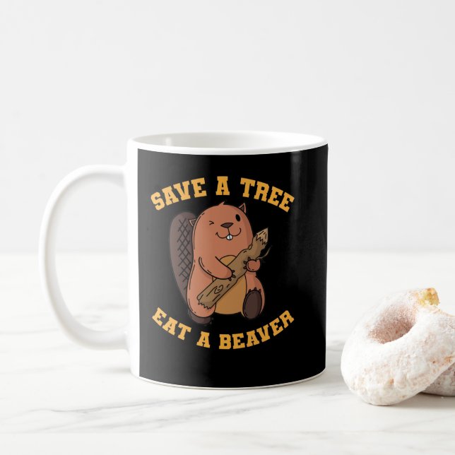 Caneca De Café Biber Save a Tree Eat Beaver (Com Donut)