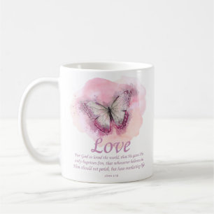 Caneca De Café Bíblia cristã de mulher Verse Butterfly:Amor