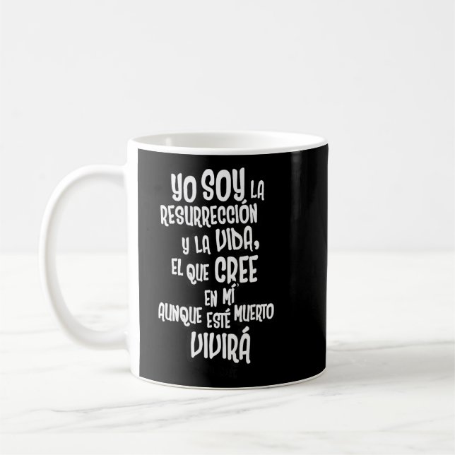 Caneca De Café Bíblia Cristã Verse Citação John 11 25 Espanhol (Esquerda)