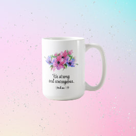 Caneca De Café Bíblia Cristã Verse Seja Forte E Corajosa Floral