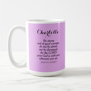Caneca De Café Bíblia de Coragem Roxa Claro Nome Personalizado Ve