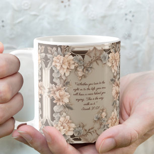 Caneca De Café Bíblia de Quadro Floral Mocha Peach Verso