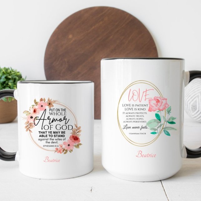 Caneca De Café Bíblia Inspiracional Cristão Floral Verso (Criador carregado)