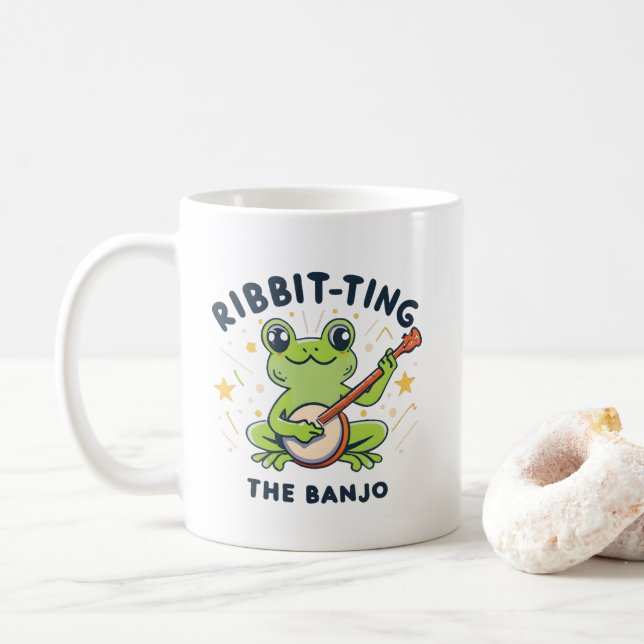 Caneca De Café Bíblia no Banjo, Sapo bonito tocando música (Com Donut)
