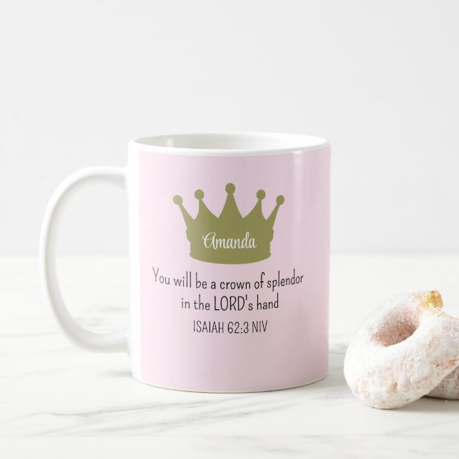 Caneca De Café Bíblia Versa Rosa claro de fé cristã (Com Donut)