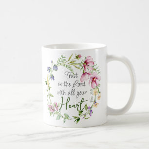 Caneca De Café Bíblia Verse Trust in the Lord with Botanical Them