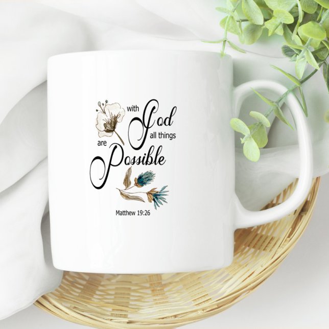 Caneca De Café Bíblia verso Tudo é possível com Deus (Criador carregado)